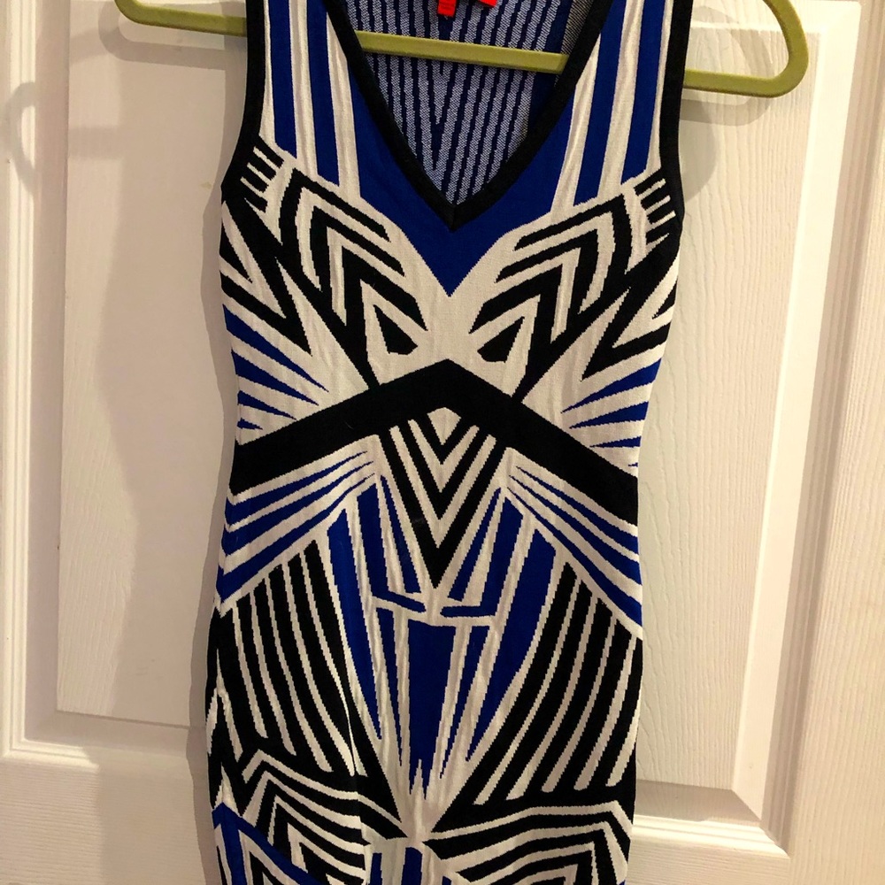 Body con bondage dress black, white and blue size Small WOW couture